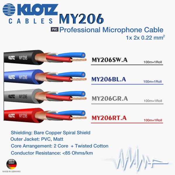  KLOTZ MY206SW.100 Microphone Cable Black 100m لفة سلك من كلوتز الألمانية بطول 100متر جودة عالية  مناسب للاستخدام لتوصيل الصوت للاقط ، الأوكس ، السماعات مع الباور والمشاريع وغيرها